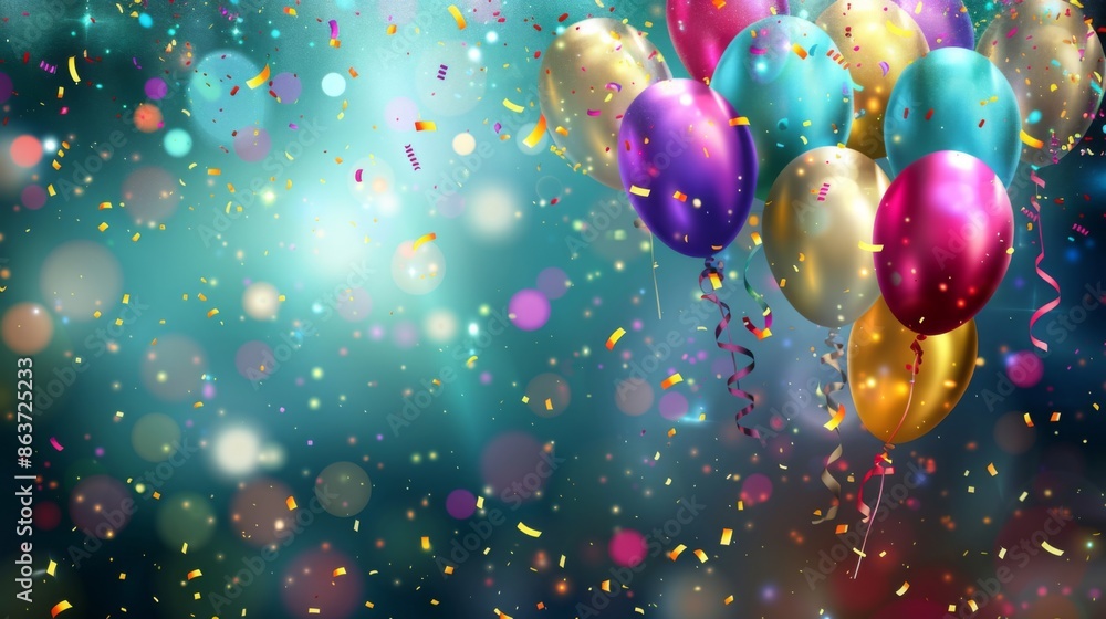 Balloons with confetti celebrate holidays background illustration generated by ai Balloons with confetti celebrate holidays background illustration generated by ai