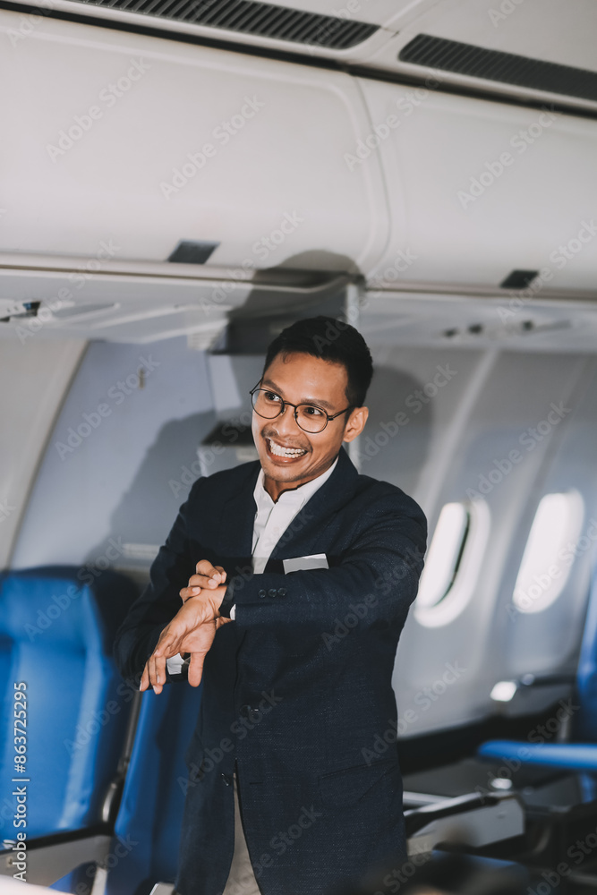 Going To Flight. Arab Businessman Walking With Suitcase In Airport And Looking At Wristwatch, Handsome Middle Eastern Male Traveller Checking Departure Time On Watch, Ready For Air Trip, Copy Space Going To Flight. Arab Businessman Walking With Suitcase In Airport And Looking At Wristwatch, Handsome Middle Eastern Male Traveller Checking Departure Time On Watch, Ready For Air Trip, Copy Space