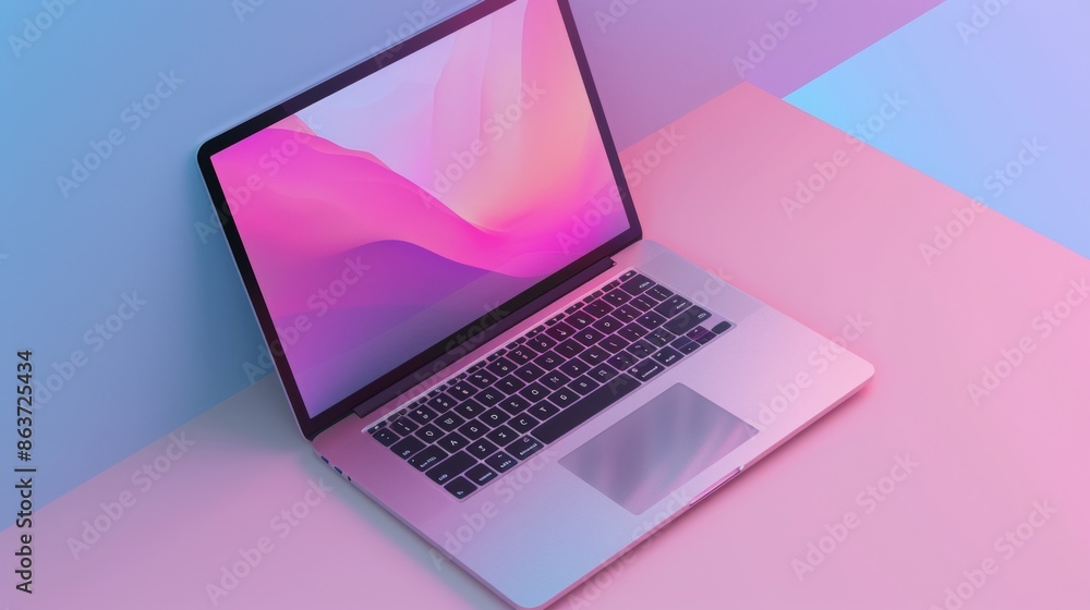 Minimalist design with light background and laptop. Minimalist design with light background and laptop.