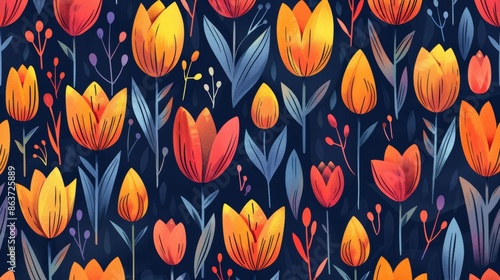 Colorful Tulip Flower Pattern