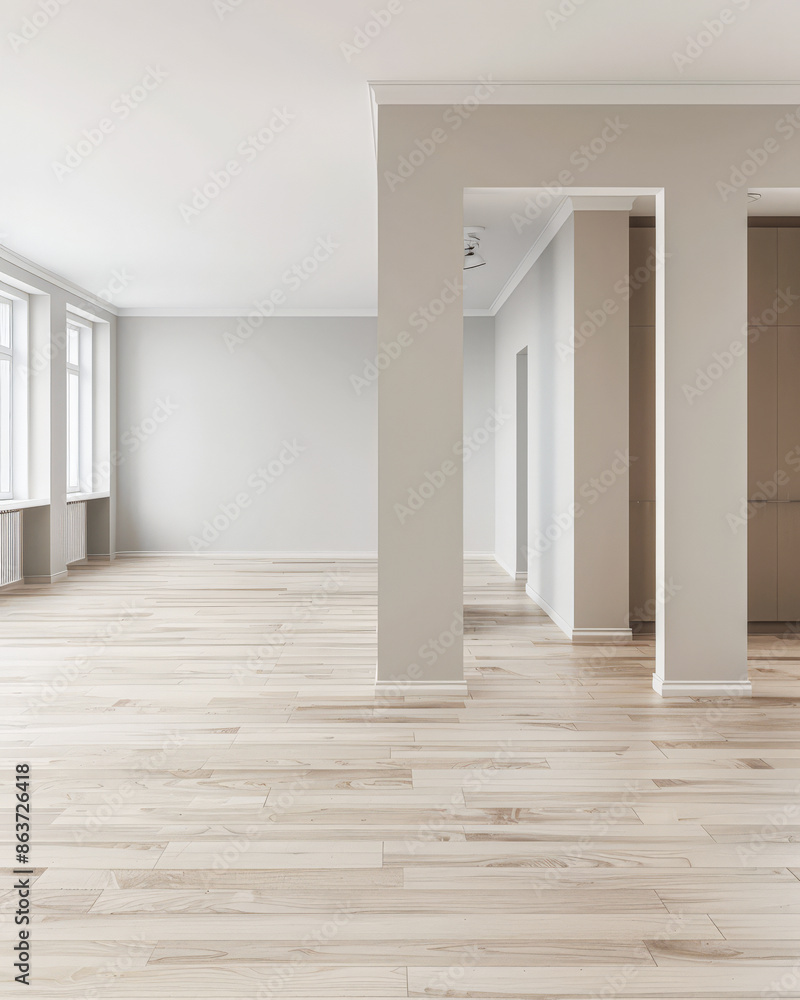 Empty room in a luxury property in neutral tones with natural lighting and no furniture. Interiors composition with copy space for advertising. Empty room in a luxury property in neutral tones with natural lighting and no furniture. Interiors composition with copy space for advertising.