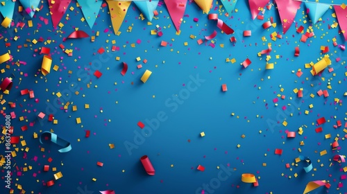 Celebrate festival holidays carnaval background with confetti and flags. Illustration generated by ai