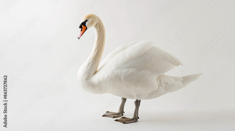 Fototapeta premium White swan isolated on white background. Studio shot.