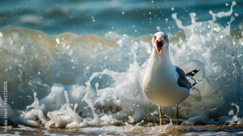 Loud Seagull Meme Squawking at the Sea photo