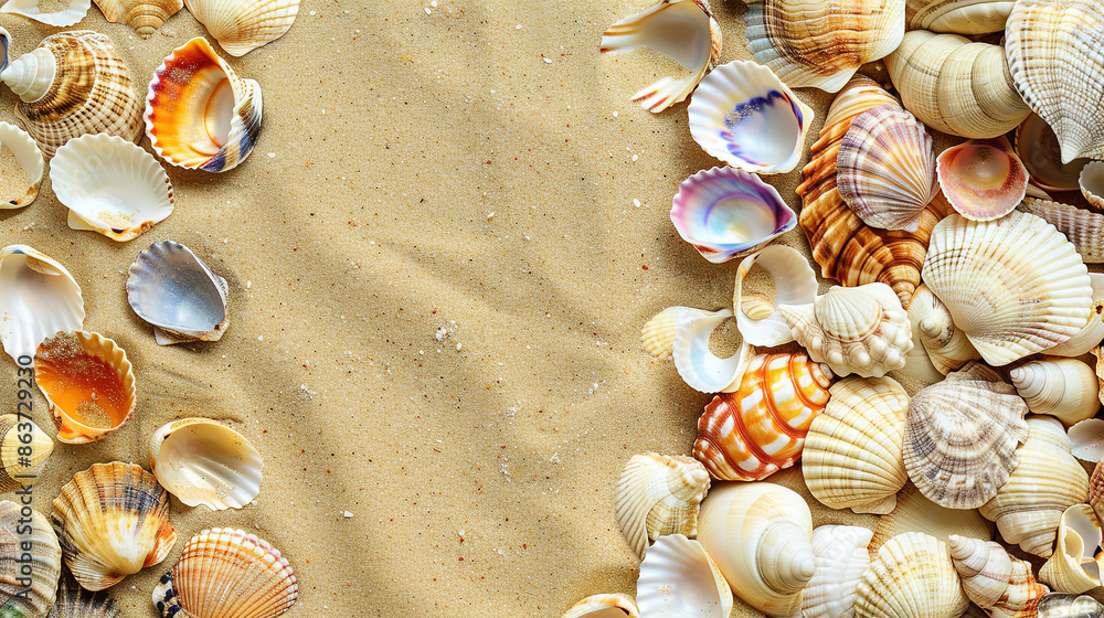 variety of colorful seashells scattered across the sandy beach copy space variety of colorful seashells scattered across the sandy beach copy space