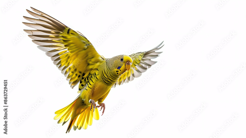 Naklejka premium Budgerigar in flight isolated on white background