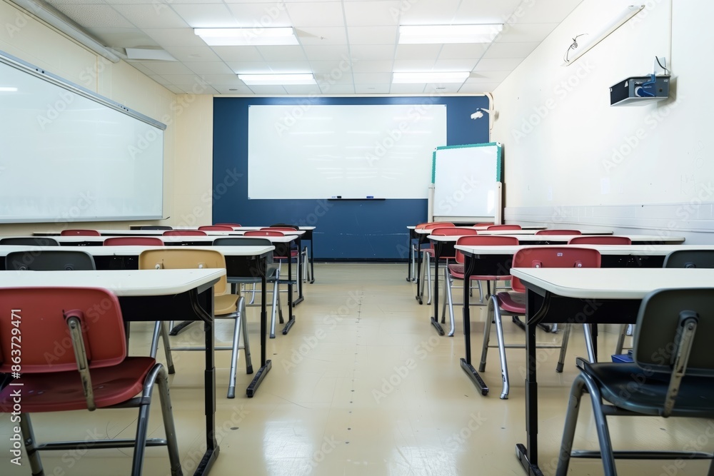 Empty classroom without students with desks, chairs and white board. AI generative Empty classroom without students with desks, chairs and white board. AI generative