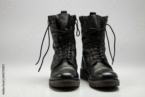 Wallpaper Mural Combat Boots: A pair of black combat boots on a clean, white background. Torontodigital.ca