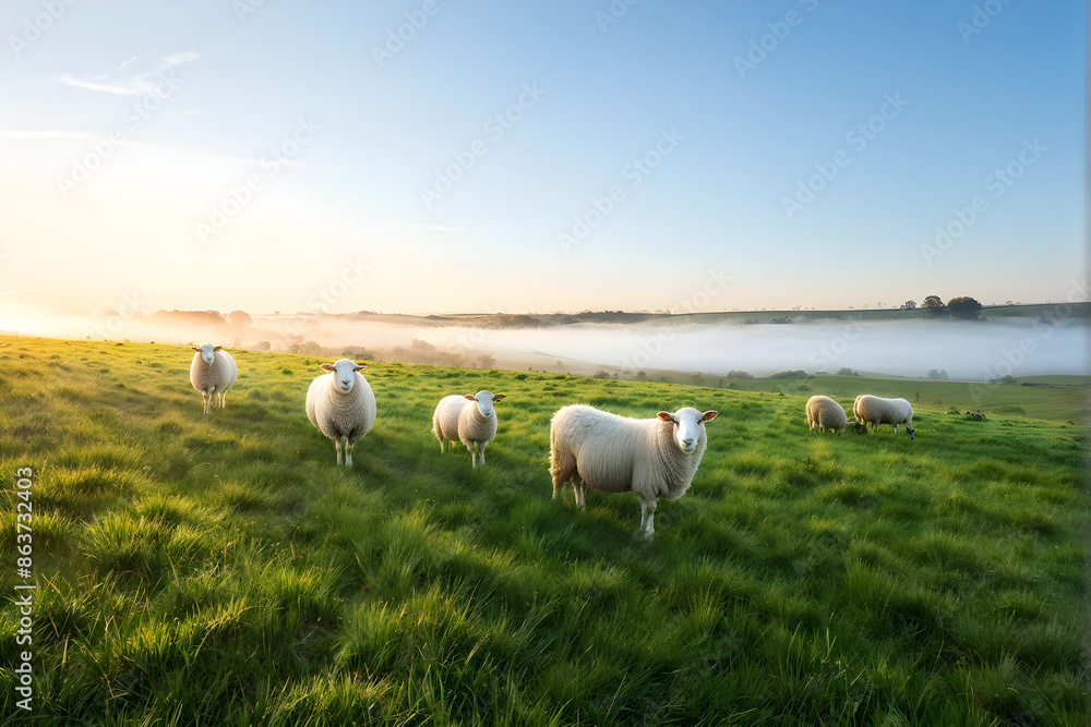Fototapeta premium Flock of curious sheep
