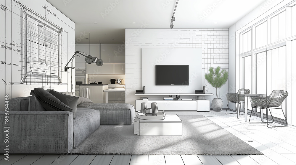 Fototapeta premium Modern Drawing Room Living Space Interior Design Stock Photo
