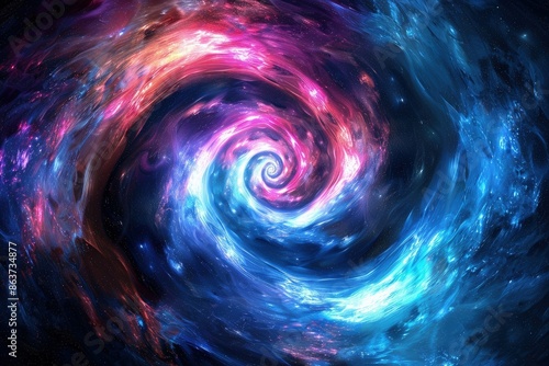 a colorful spiral design with stars in the background