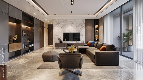 Modern Drawing Room Living Space Interior Design Stock Photo