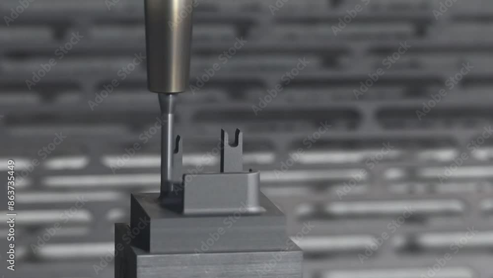 Pan scene the CNC milling machine cutting the graphite electrode parts. Pan scene the CNC milling machine cutting the graphite electrode parts.
