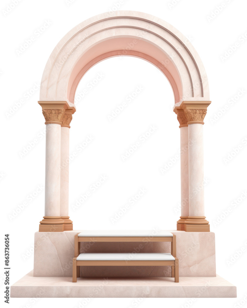 Fototapeta premium PNG Arch product display narrowand tall podium architecture white background sculpture.