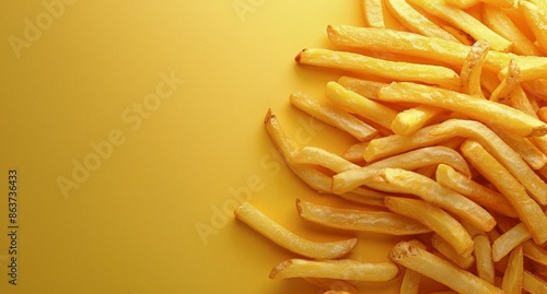 Crispy French Fries With Ketchup on a Yellow Background