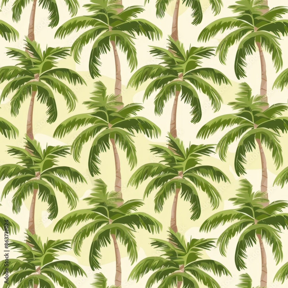 Tropical Palm Tree Seamless Pattern. Lush Green Foliage on a Sunny Background Tropical Palm Tree Seamless Pattern. Lush Green Foliage on a Sunny Background