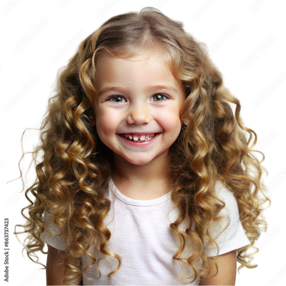 Happy Child with Long Curly Hair portrait isolated on transparent background Happy Child with Long Curly Hair portrait isolated on transparent background