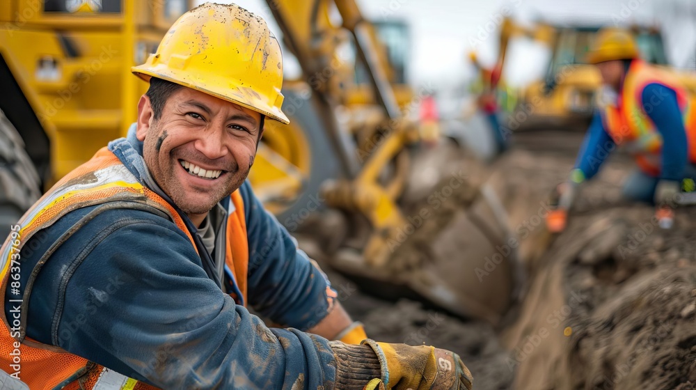 Site PreparationConstruction workers break ground with determined smiles, laying the foundation for the future of AIPride Pioneering Spirit Site PreparationConstruction workers break ground with determined smiles, laying the foundation for the future of AIPride Pioneering Spirit