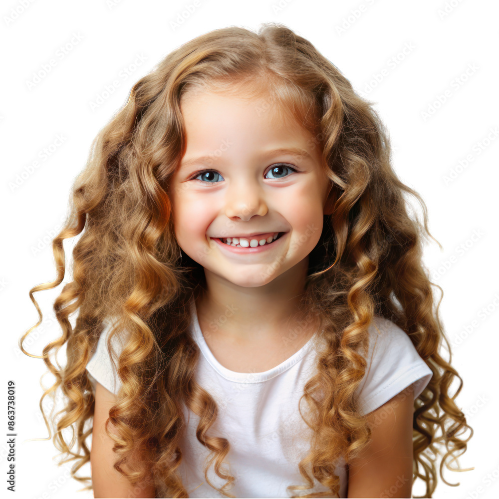 Happy Child with Long Curly Hair portrait isolated on transparent background Happy Child with Long Curly Hair portrait isolated on transparent background