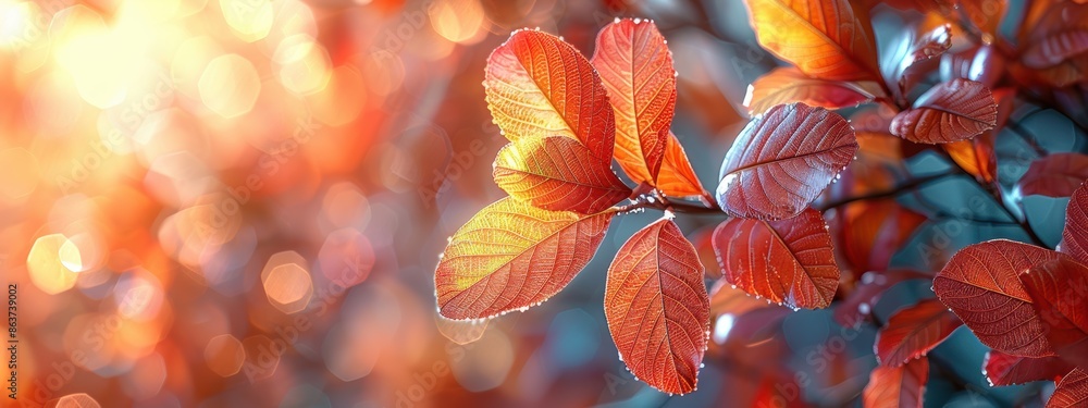 A close-up of vibrant autumn leaves in various shades of red, orange, and yellow, against a clear sky. A close-up of vibrant autumn leaves in various shades of red, orange, and yellow, against a clear sky.