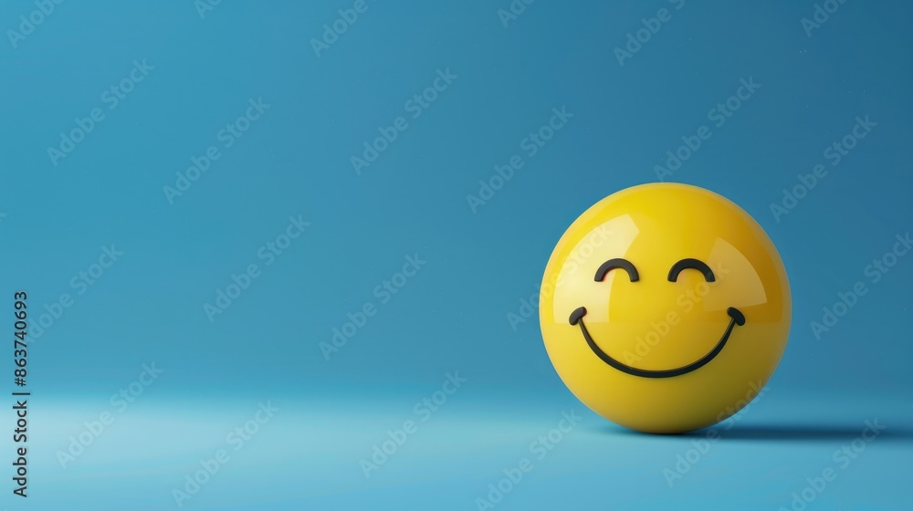 Fototapeta premium Smiling Yellow Emoticon on Blue Background