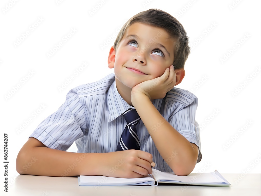 Thoughtful School Boy with Pen and Notebook. Thoughtful School Boy with Pen and Notebook.