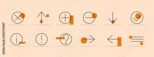 Calculator set icon. Addition, subtraction, multiplication, division, arrows, question mark, exclamation mark, information, equality, tick, cancel. Mathematical operations, calculations, data analysis