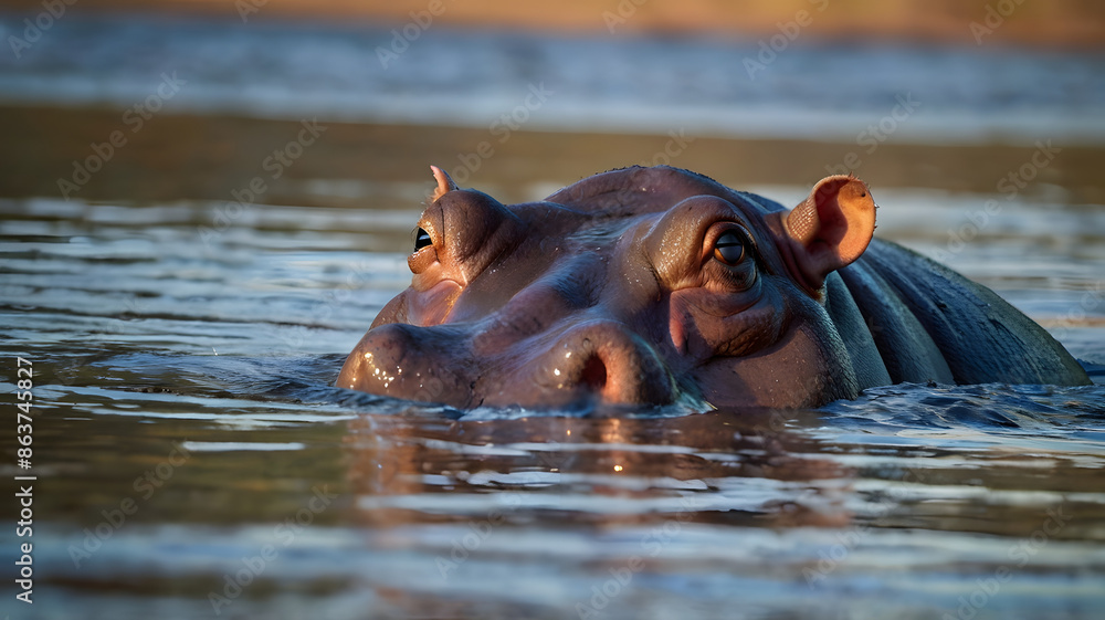 Fototapeta premium An hippo is inside river