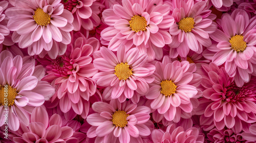 Floral background with pink chrysanthemums in full bloom. Vibrant beautiful flowers