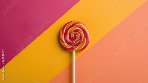 Vibrant lollipop in minimal flat lay concept