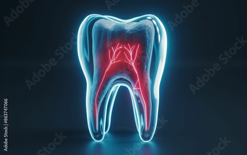 3D Render of a Tooth with Inflamed Nerves.