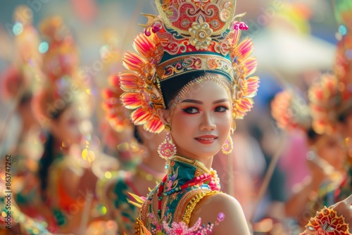 A Woman In Traditional Headwear Smiles During A Festive Parade