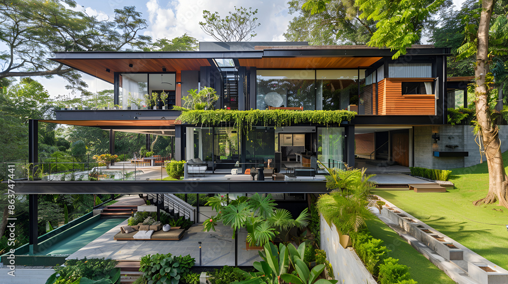 Exterior of a modern house with a beautiful garden at night,A contemporary house situated in a lush, garden-like setting, where modern design meets organic beauty
Exterior of a modern house with a beautiful garden at night,A contemporary house situated in a lush, garden-like setting, where modern design meets organic beauty