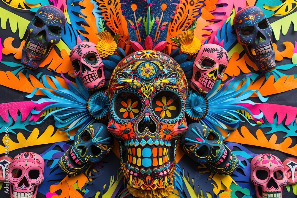 Obraz premium Day of the dead in Mexican culturecar 3D illustration
