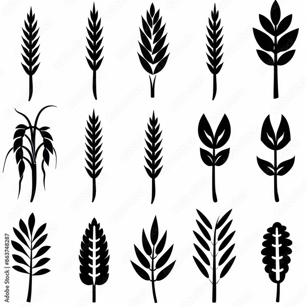 Wheat icon, rye ears sign, barley emblem, oats, cereals symbol, wheat ear, seeds, corns set Wheat icon, rye ears sign, barley emblem, oats, cereals symbol, wheat ear, seeds, corns set
