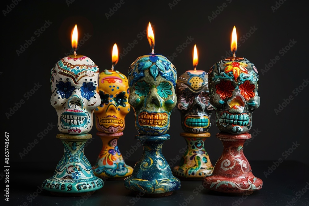 Fototapeta premium Skull decorated with flowers and various colors for the celebration of the Day of the Dead in Mexico.