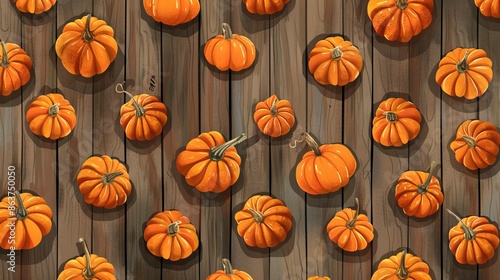 Assortment of decorative pumpkins displayed on a rustic wooden background for autumn decor