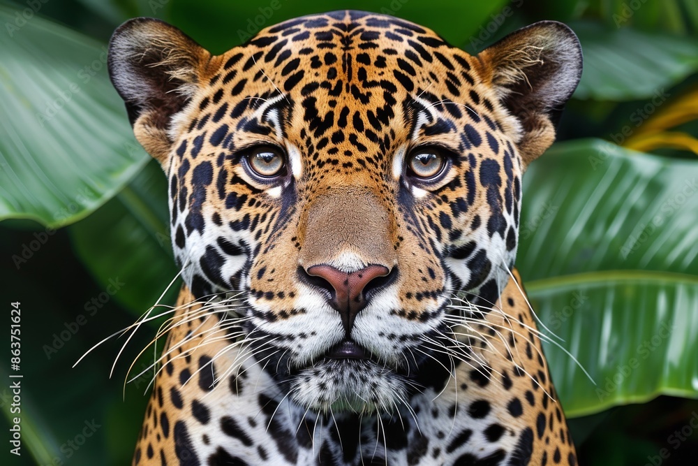 Naklejka premium Majestic Jaguar Gazing Through the Lush Amazonian Jungle