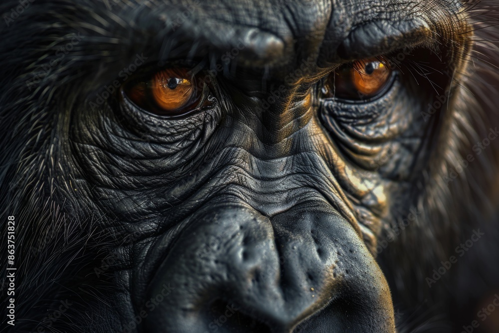 A Close-Up Portrait of a Gorillas Intense Gaze in the African Rainforest A Close-Up Portrait of a Gorillas Intense Gaze in the African Rainforest