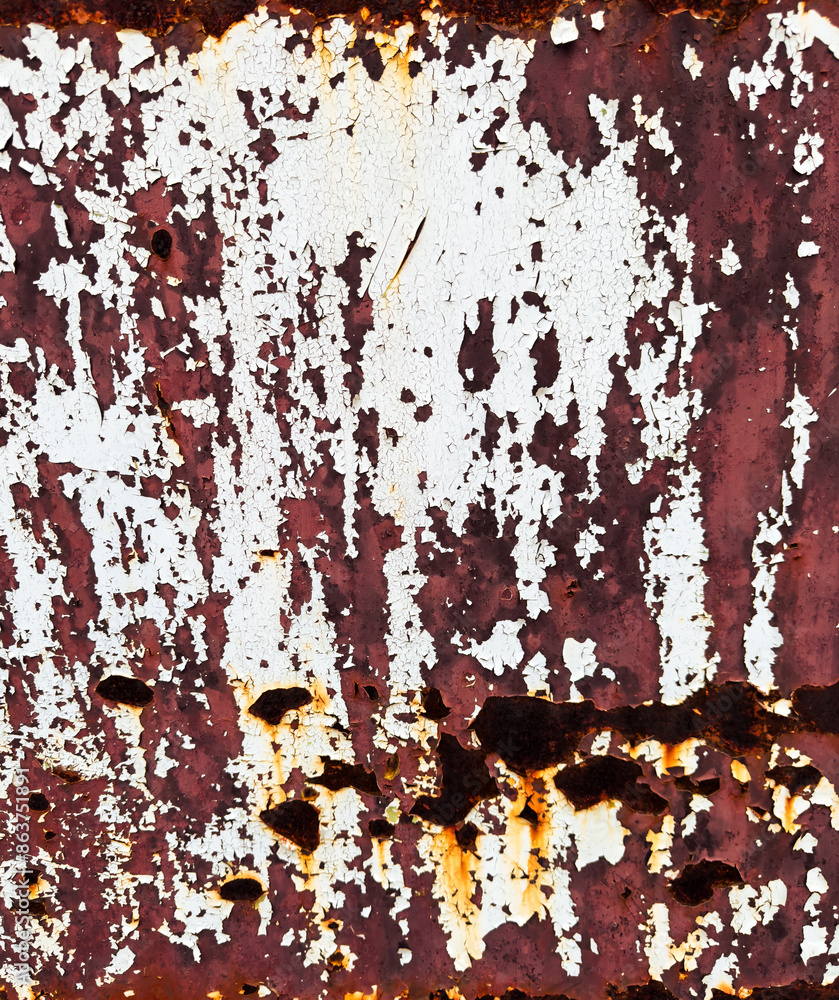 Fototapeta premium Rusty metal with old white paint as an abstract background. Texture