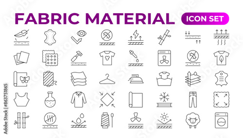 Set of Fabric Material line icon set. Fabric Features, Materials, Fabric Business web icons in line style. Product, industry, shop, symbol.