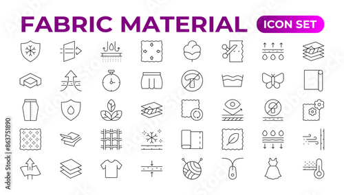Set of Fabric Material line icon set. Fabric Features, Materials, Fabric Business web icons in line style. Product, industry, shop, symbol.