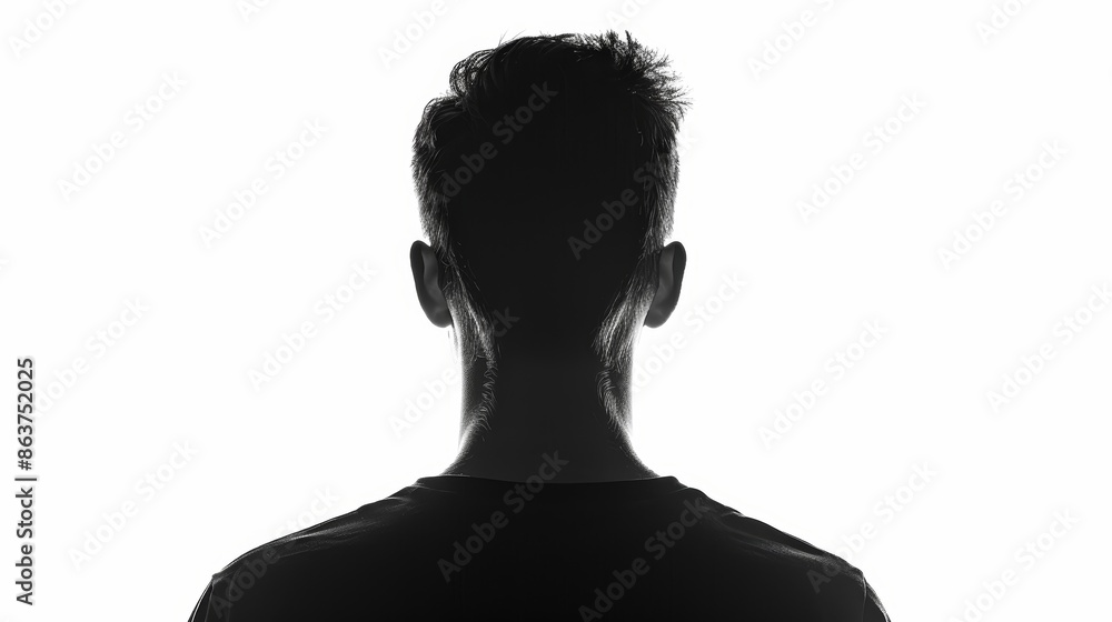 Enhanced silhouette of backlit male figure on white background, unknown person, unidentified. Enhanced silhouette of backlit male figure on white background, unknown person, unidentified.