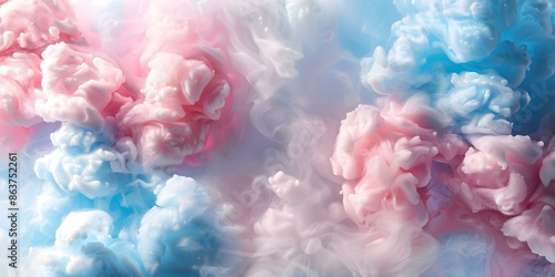 Pastel pink and blue clouds resembling fluffy cotton candy on white background. Concept Cotton Candy Clouds, Pastel Pink, Pastel Blue, Fluffy Clouds, Aesthetic Sky