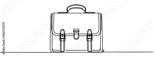 Suitcase working bag one line art drawing. Continuous outline briefcase office bag for working