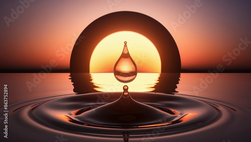 sunset in the drop of a water on see photo