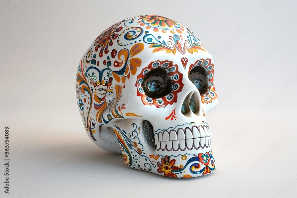 Mexico decorated pink skull, dia de los muertos skull isolated on white background Mexico decorated pink skull, dia de los muertos skull isolated on white background