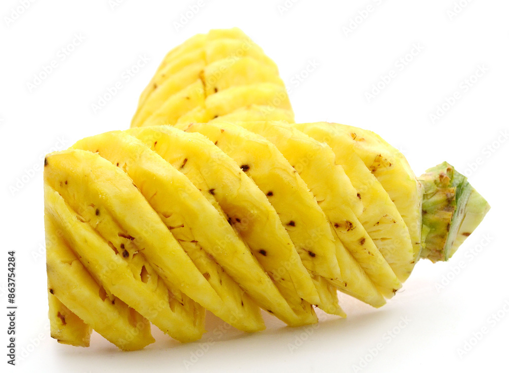 Fresh ripe pineapple, pineapple fruit slice isolated. Juicy fruit composition design element with stacked focus, white background. Tropical fruit delicious ingredients, healthy nutrition concept Fresh ripe pineapple, pineapple fruit slice isolated. Juicy fruit composition design element with stacked focus, white background. Tropical fruit delicious ingredients, healthy nutrition concept