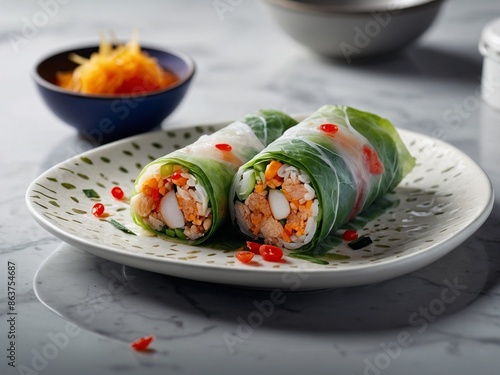 Delicious Goi Cuon Summer Roll Vietnam, cinematic food photography photo