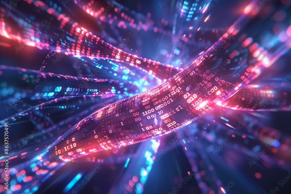 A futuristic visualization of genetic data transmission using bright lights in a digital setting, symbolizing innovation in biology and biotechnology research A futuristic visualization of genetic data transmission using bright lights in a digital setting, symbolizing innovation in biology and biotechnology research